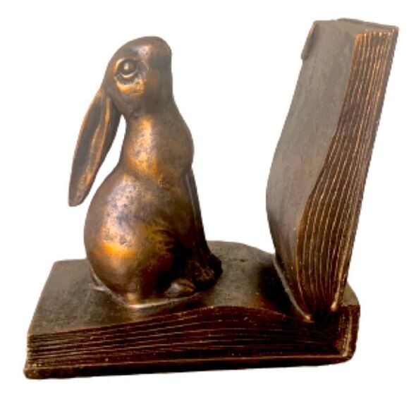 Bronze Bunny Bookends, Distressed Finish, Rabbit Shelf Decor,  Set of 2 Book End - Picture 3 of 7